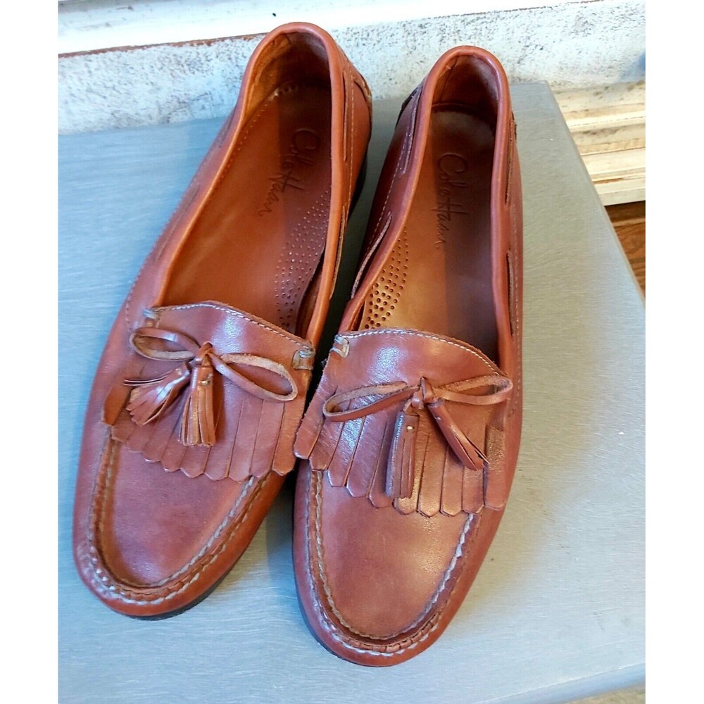 COLE HAAN MEN'S LEATHER LOAFERS WITH TASSLE DRESS SHOES SIZE 10 D Brown - Picture 2 of 3